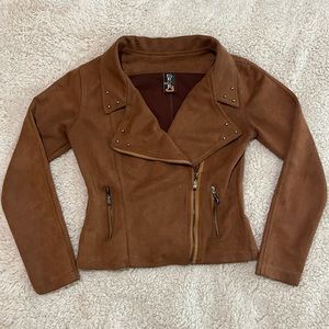 Women Jackets Zip Up Faux Suede Moto Jacket Jackets